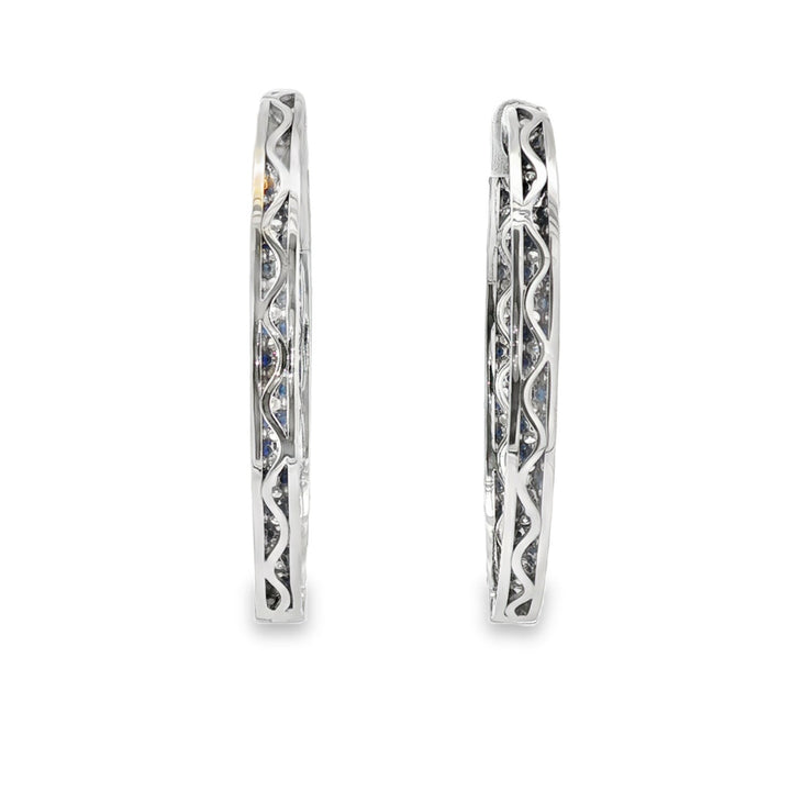 14kt White Gold Lab Diamond And Blue Sapphire Hoops