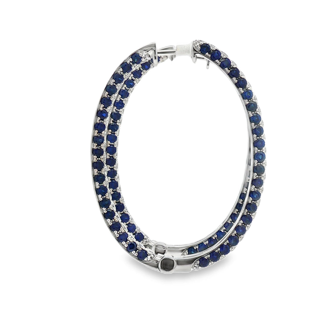 14kt White Gold Lab Diamond And Blue Sapphire Hoops