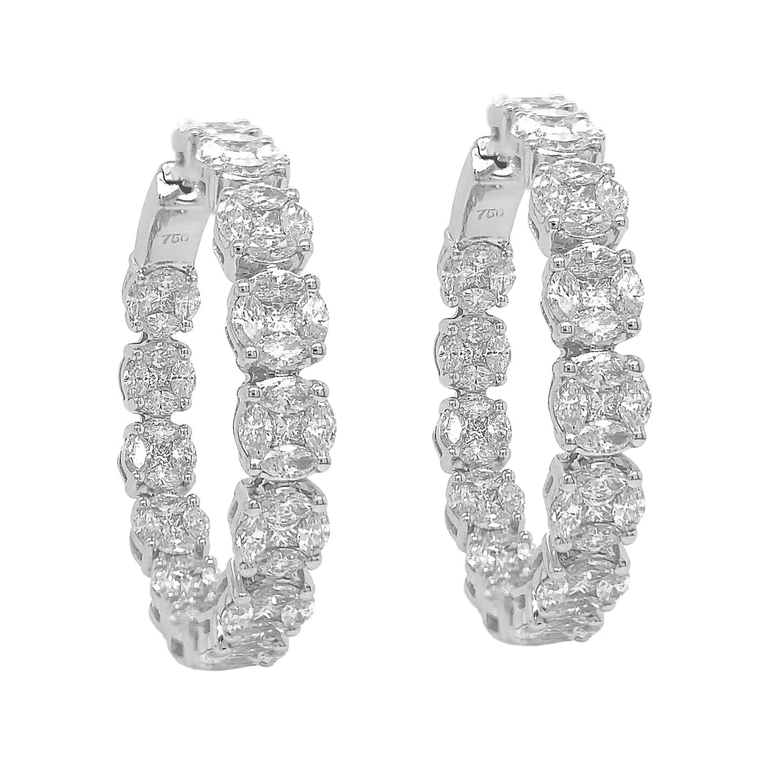 18kt White Gold Diamond Hoops