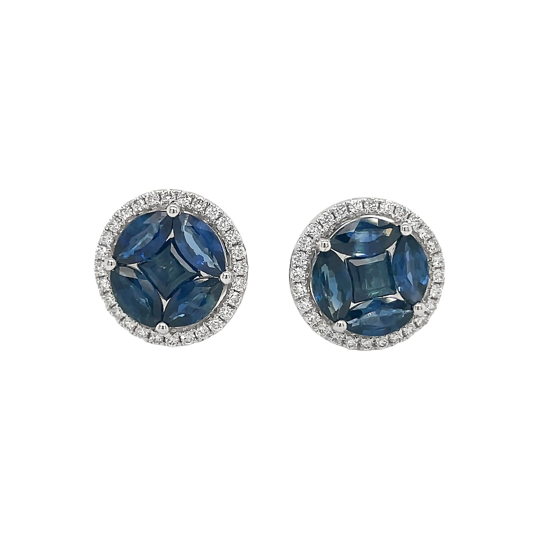 18kt White Gold Diamond And Blue Sapphire Earrings