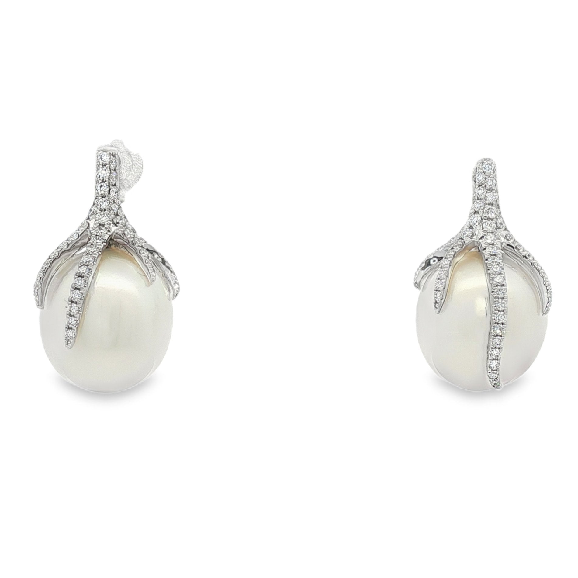 18kt White Gold Diamond And Pearl Earrings