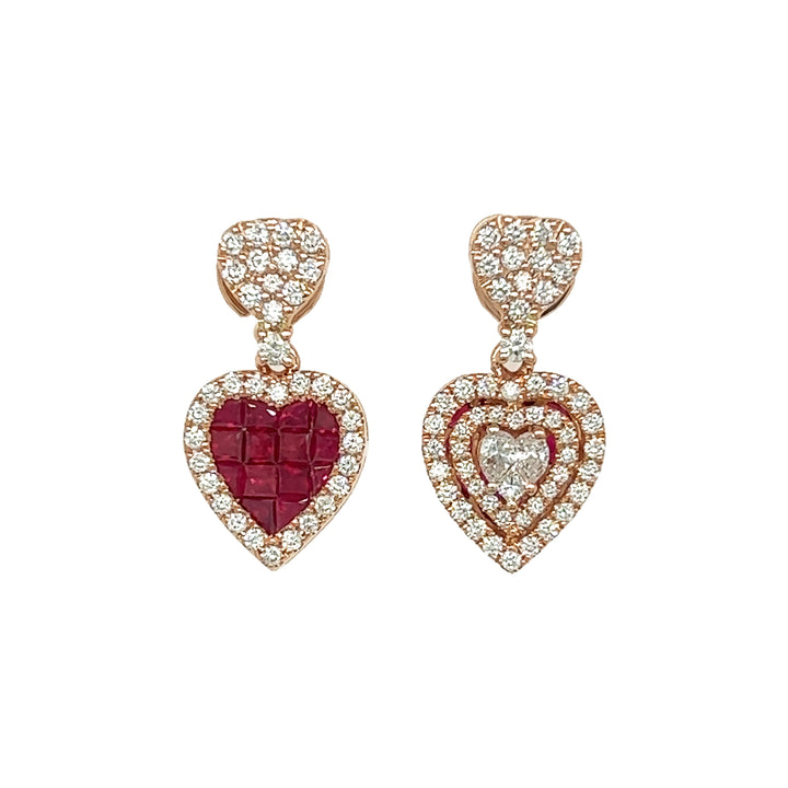 18kt Rose Gold Diamond And Ruby Earrings