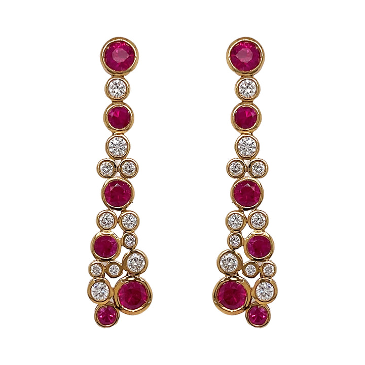 18kt Yellow Gold Diamond And Ruby Earrings.
