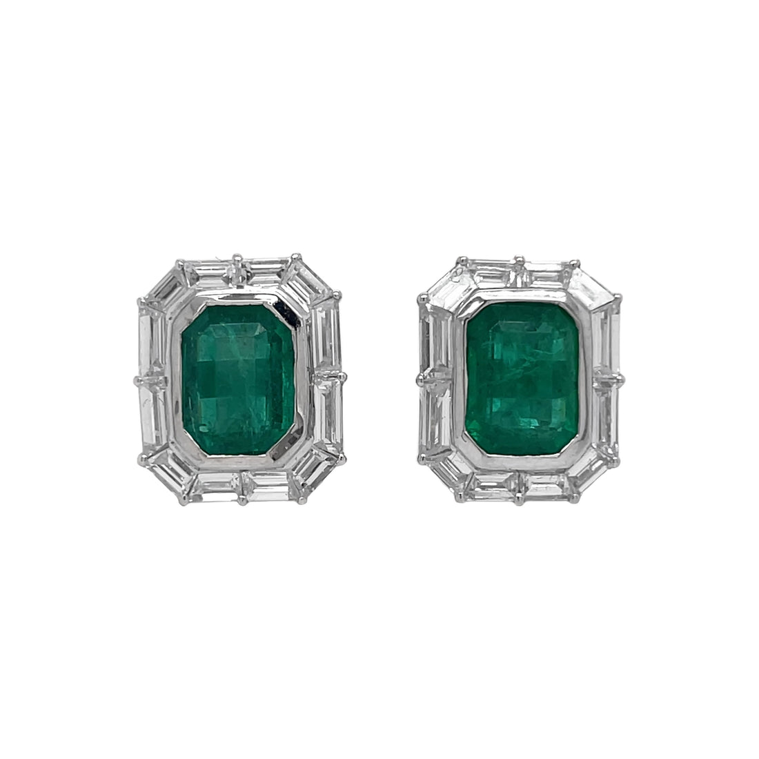 18kt White Gold Diamond and Green Emerald Earrings