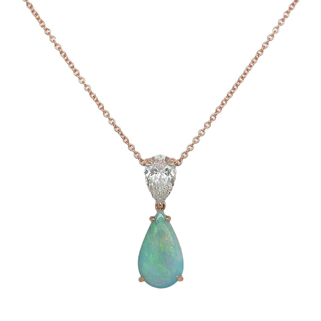 18kt Rose Gold Lab Diamond and Opal Pendant