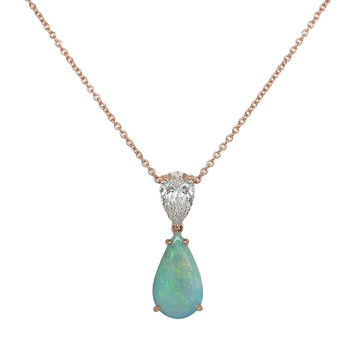 18kt Rose Gold Lab Diamond and Opal Pendant