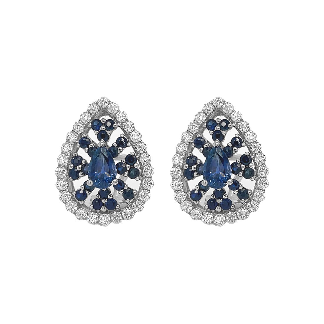 18kt White Gold Diamond and Blue Sapphire Earrings