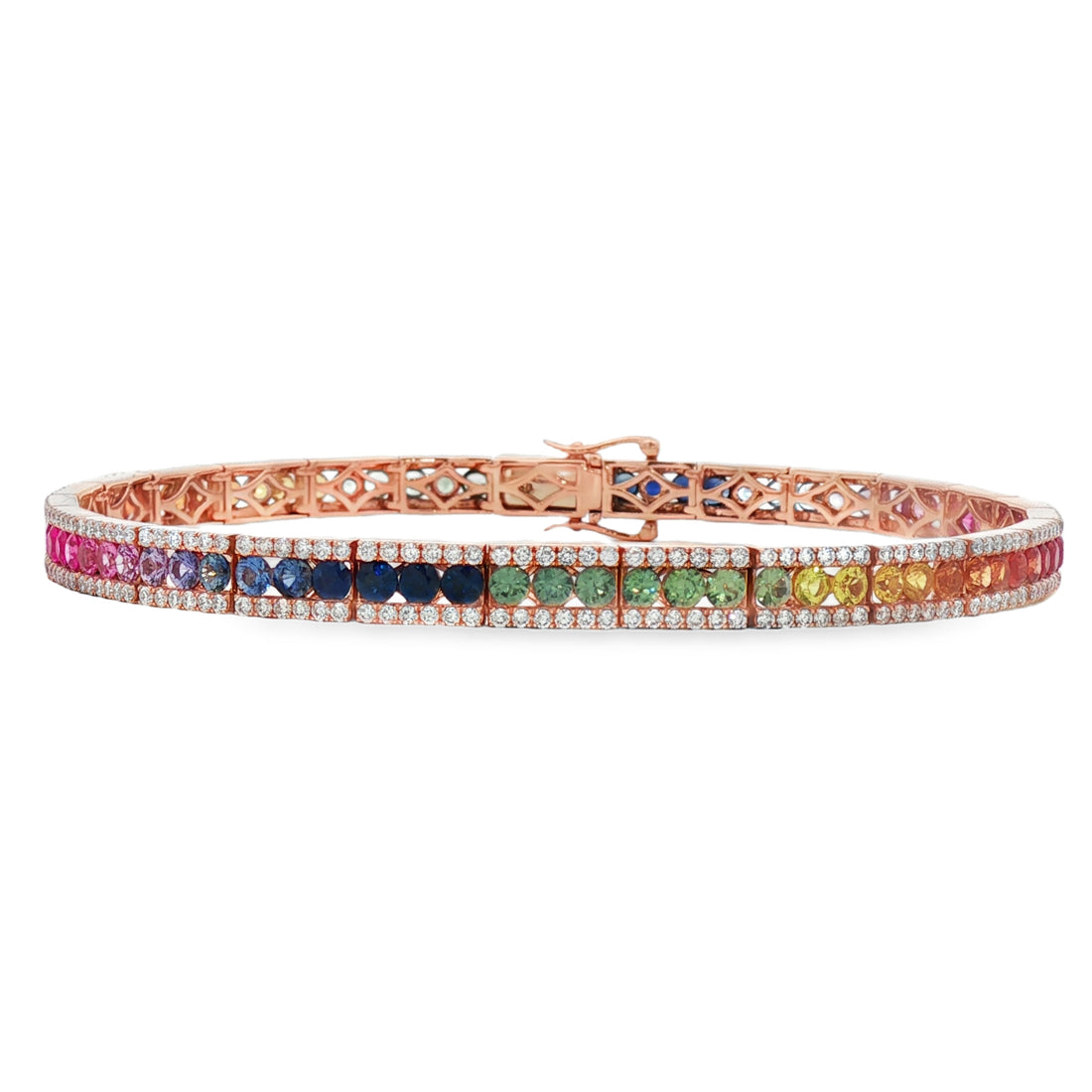 18kt Rose Gold Diamond And Sapphire Tennis Bracelet