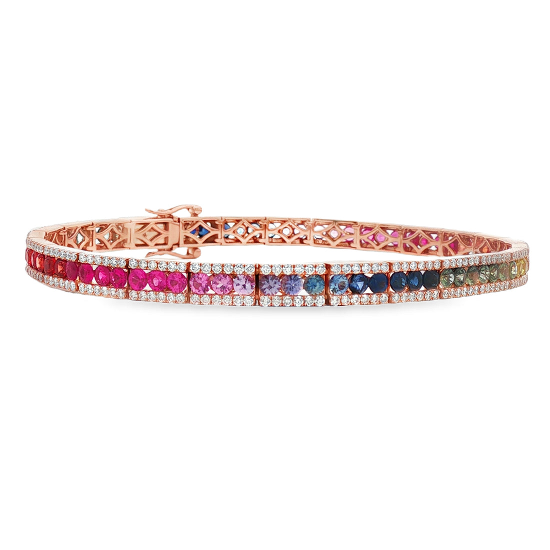 18kt Rose Gold Diamond And Sapphire Tennis Bracelet