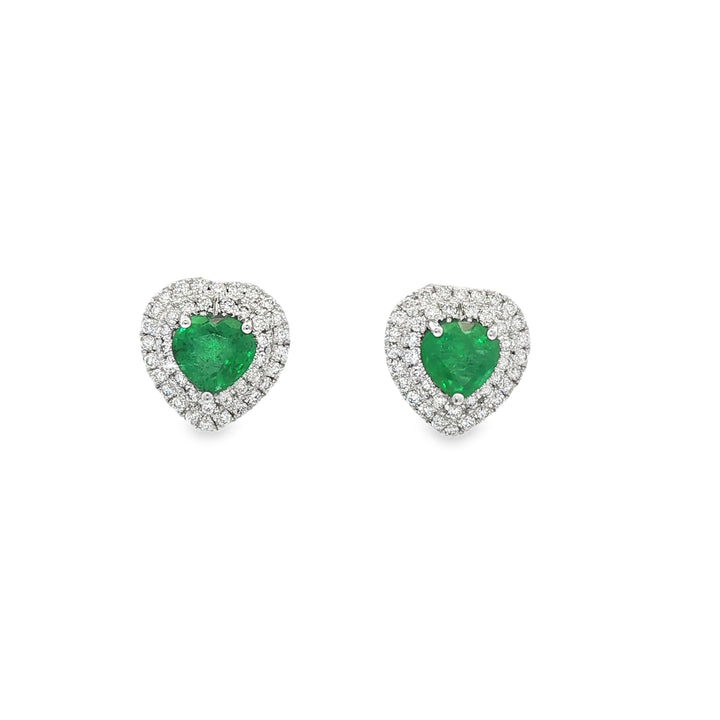 18kt White Gold Diamond And Green Emerald Earrings