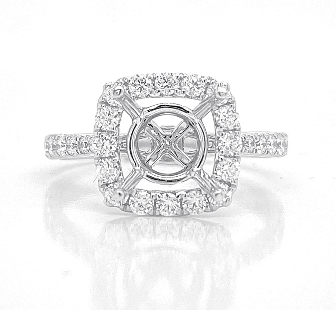 18kt White Gold Diamond Halo Semi Mount