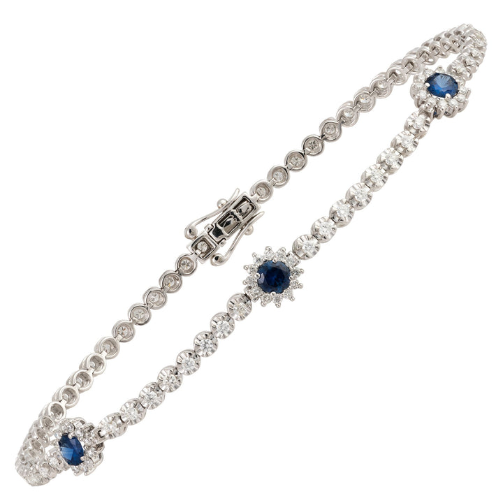 18kt White Gold Diamond and Blue Sapphire Tennis Bracelet