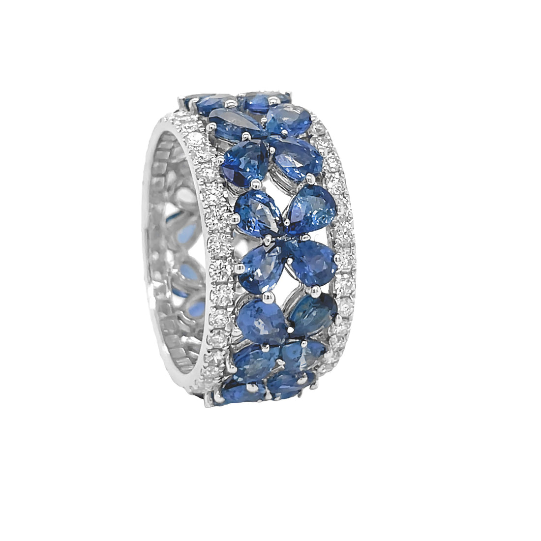 18kt White Gold Diamond and Blue Sapphire Band