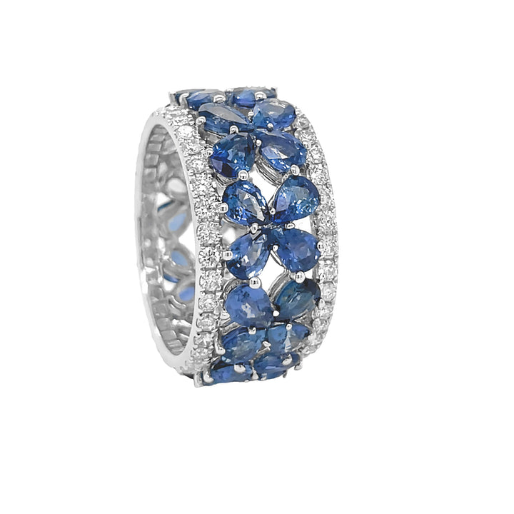 18kt White Gold Diamond and Blue Sapphire Band
