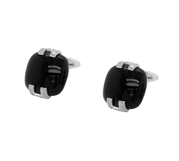 18kt White Gold Diamond And Onyx Cuff-links