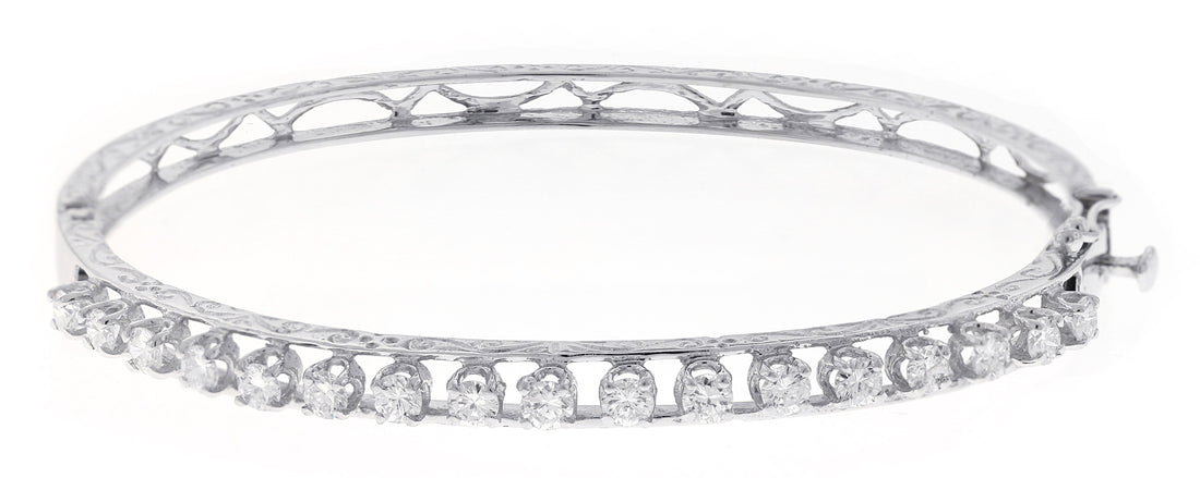14kt White Gold Diamond Antique Bangle