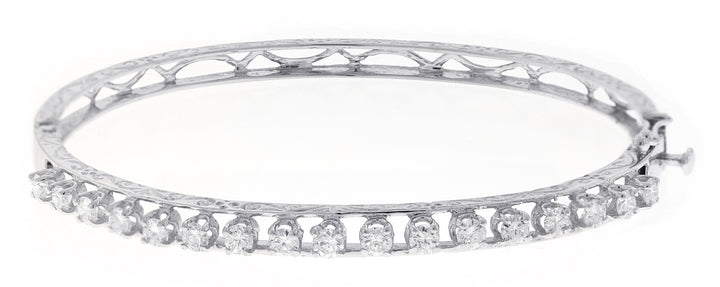 14kt White Gold Diamond Antique Bangle