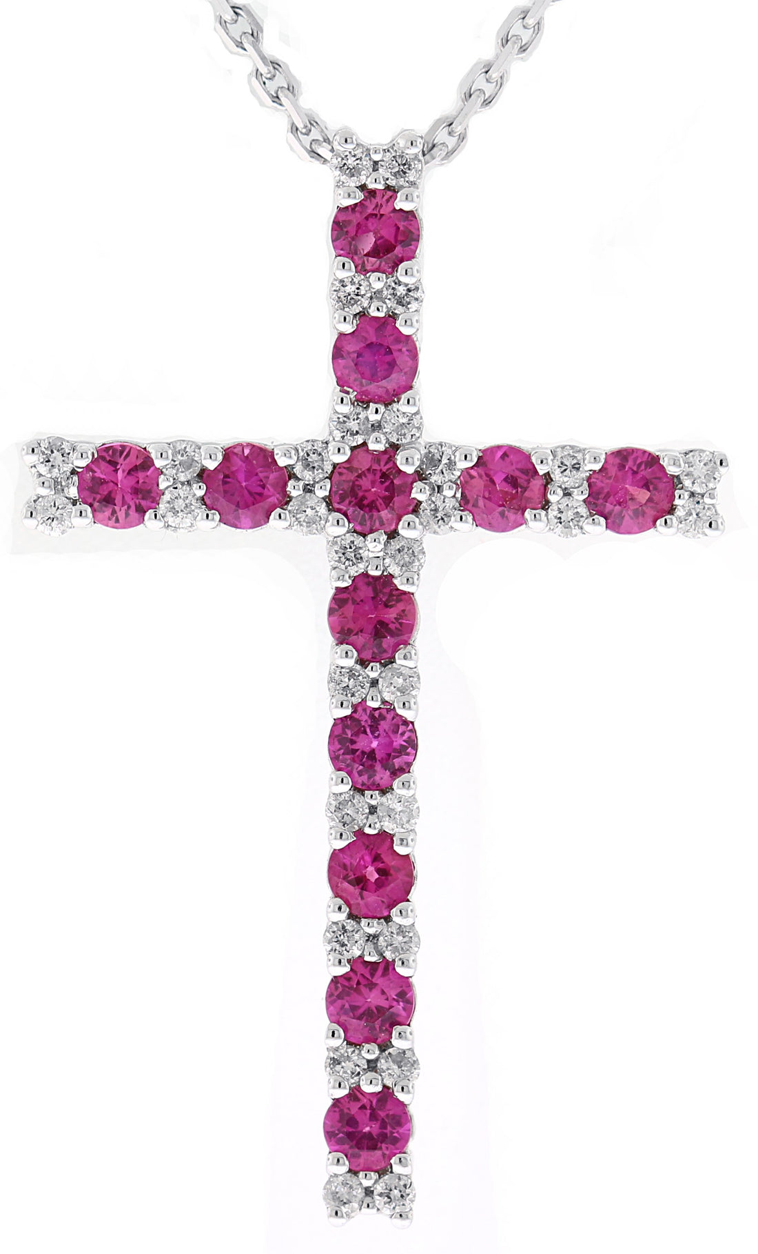 18kt White Gold Pink Sapphire Cross Pendant