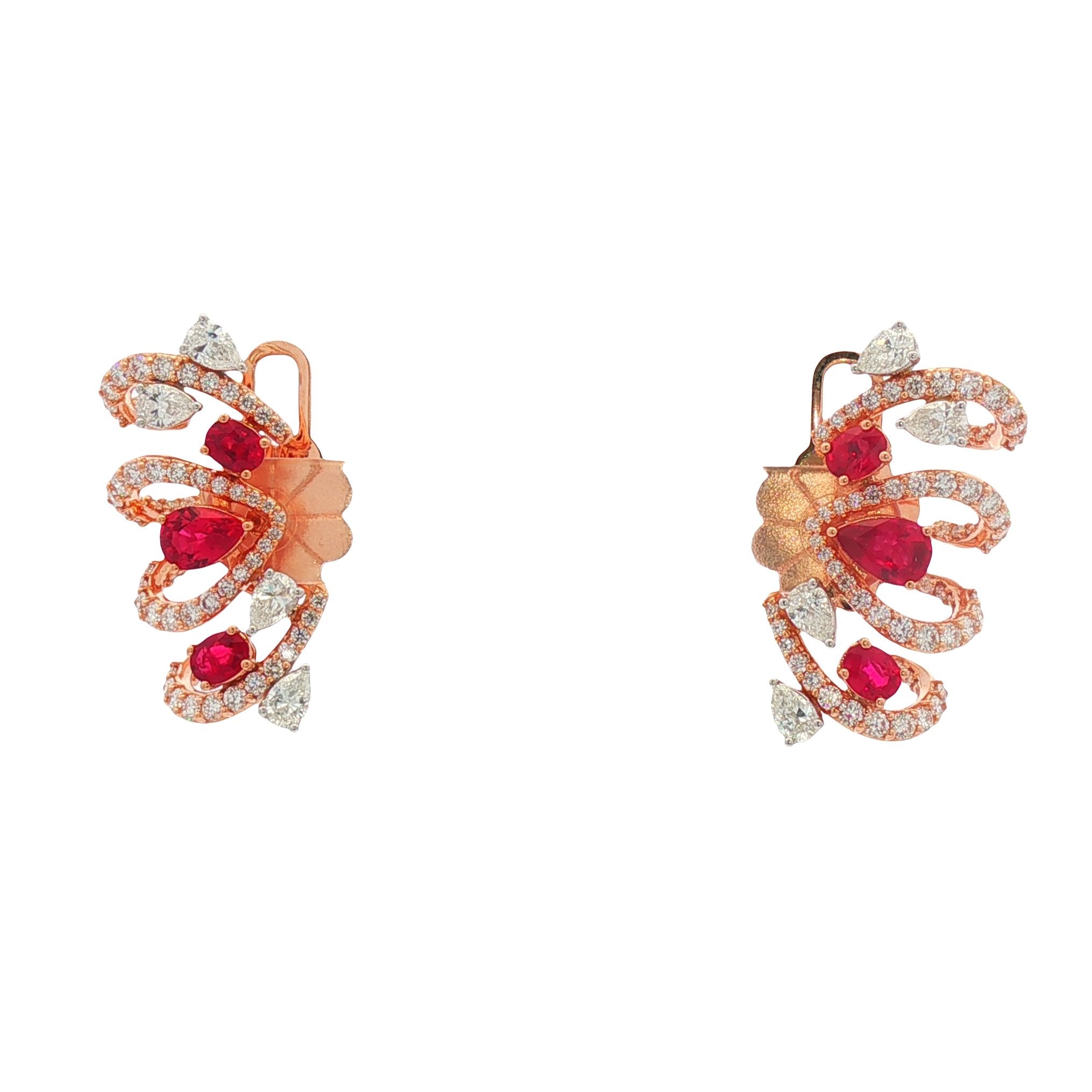 18kt Rose And White Gold Diamond And Ruby Earrings