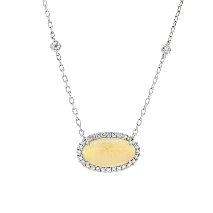 18kt White Gold Diamond And Opal Pendant