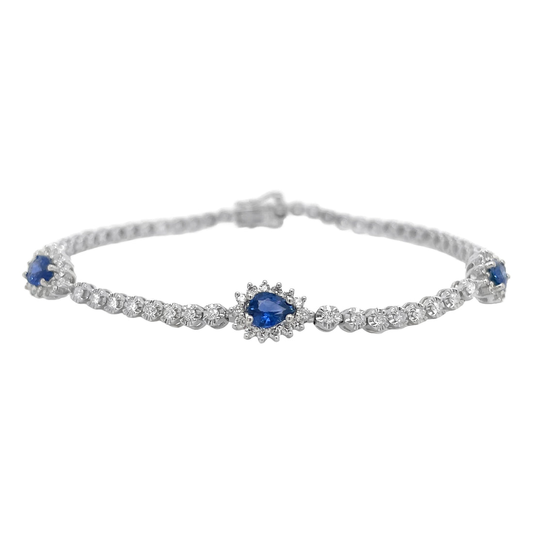 18kt White Gold Diamond and Blue Sapphire Tennis Bracelet