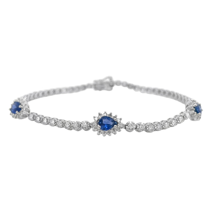 18kt White Gold Diamond and Blue Sapphire Tennis Bracelet
