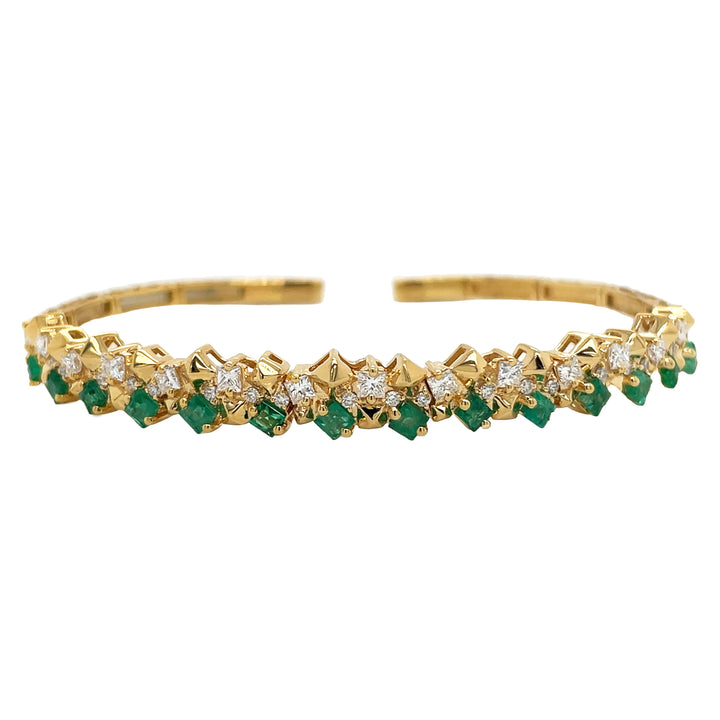 18kt Yellow Gold Diamond and Green Emerald Bangle