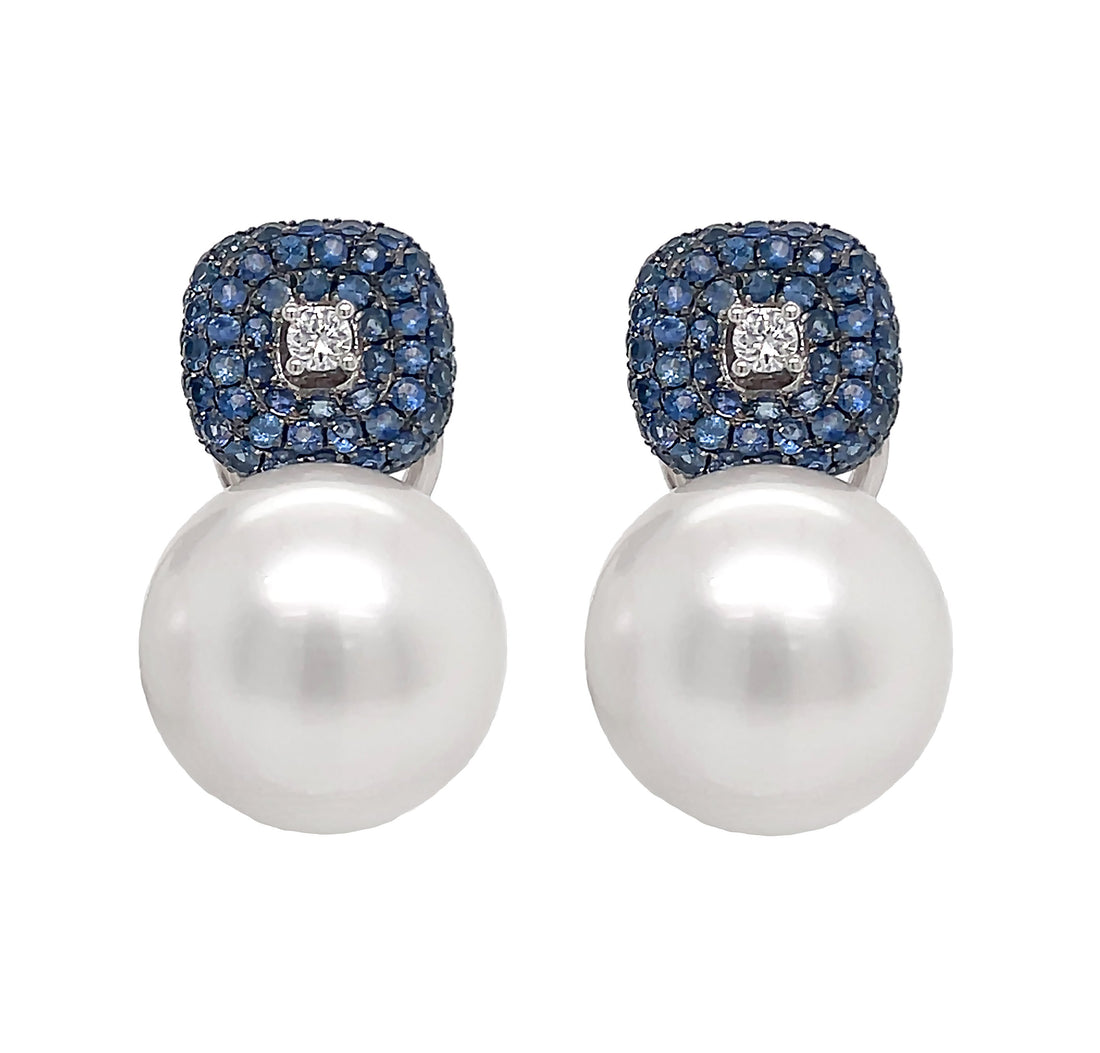 18kt White Gold Diamond and Blue Sapphire Earrings