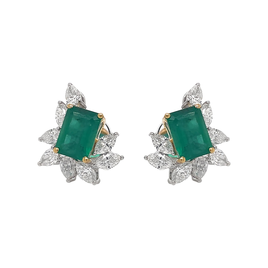18kt White Gold Diamond and Green Emerald Earrings