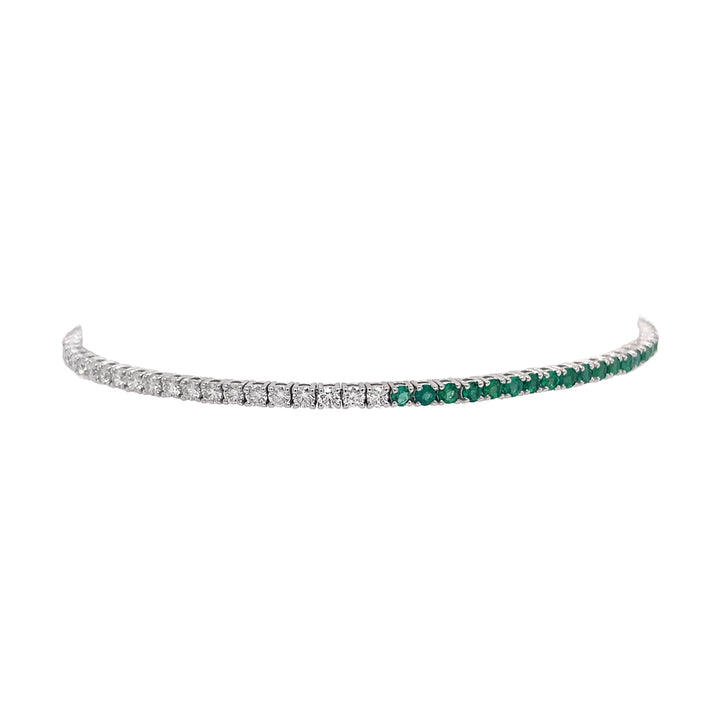 18kt White Gold Diamond and Green Emerald Bracelet