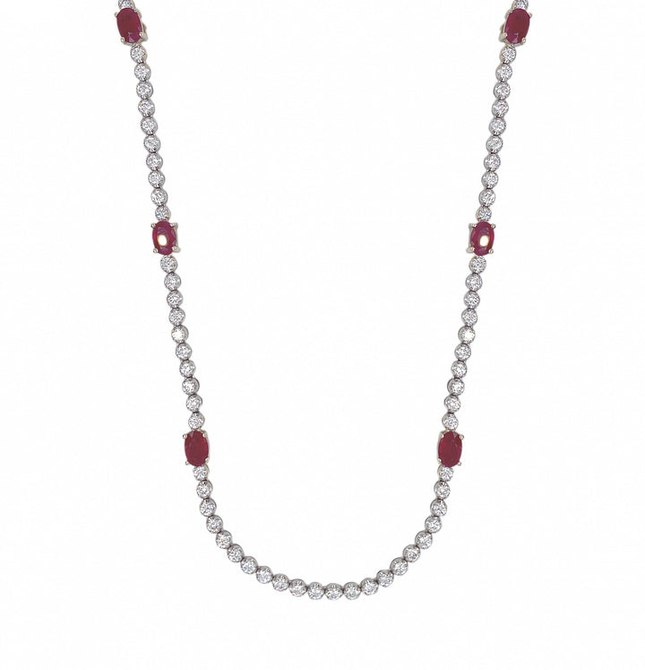 18kt White Gold Diamond And Ruby Necklace