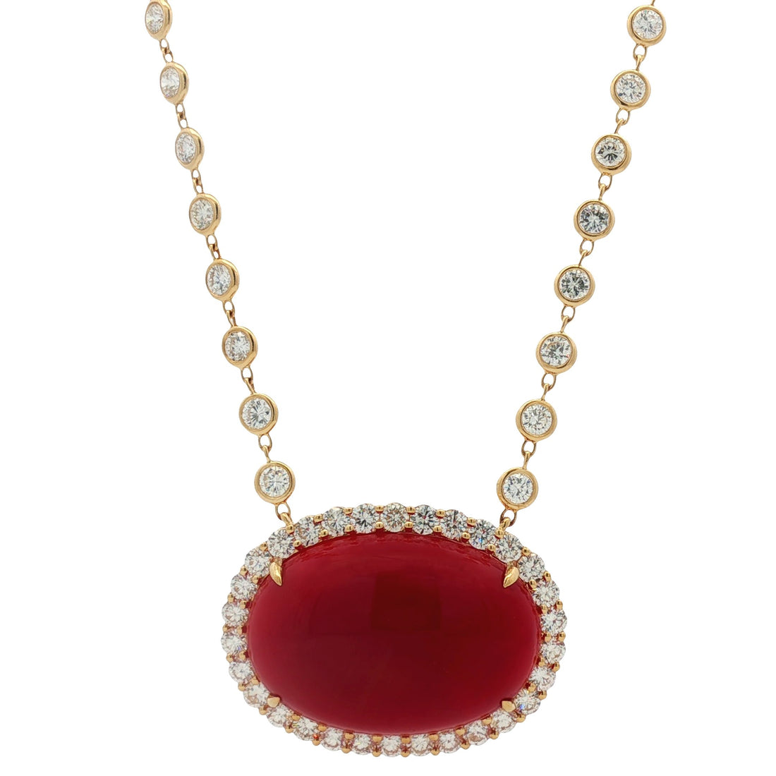 18kt Yellow Gold Diamond And Coral Necklace