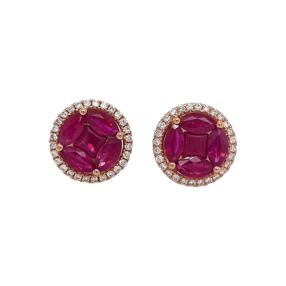 18kt Rose Gold Diamond And Ruby Earrings