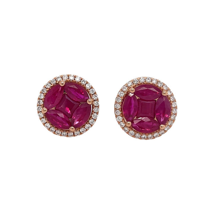 18kt Rose Gold Diamond And Ruby Earrings