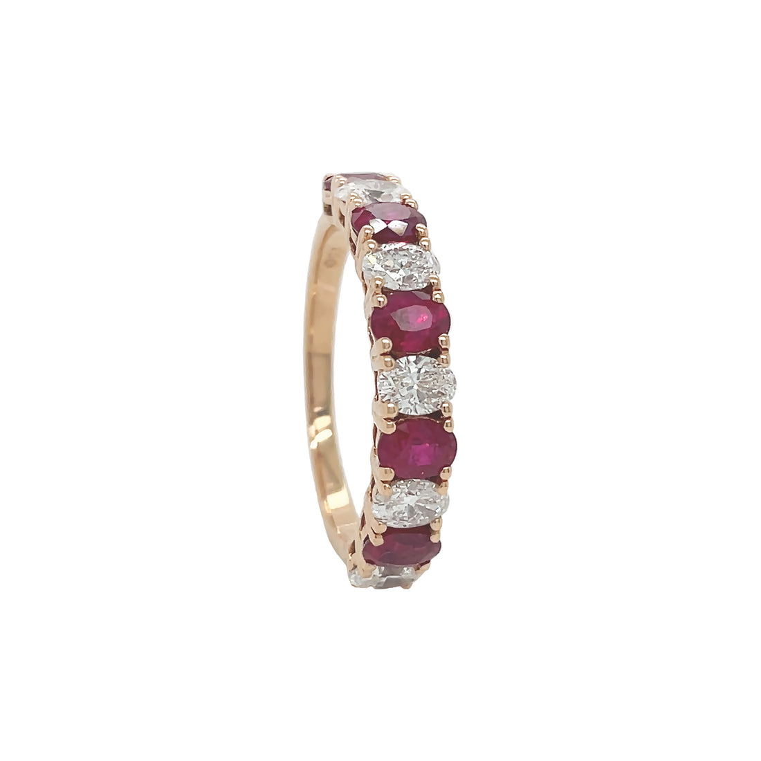 18kt Rose Gold Diamond and Ruby Half-way Band
