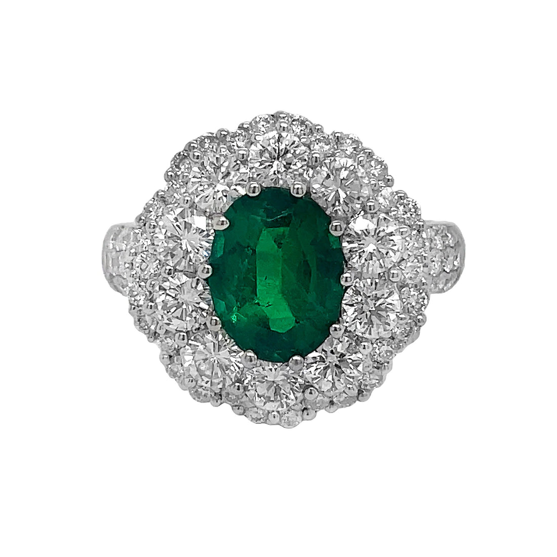 18kt White Gold Diamond and Green Emerald Ring