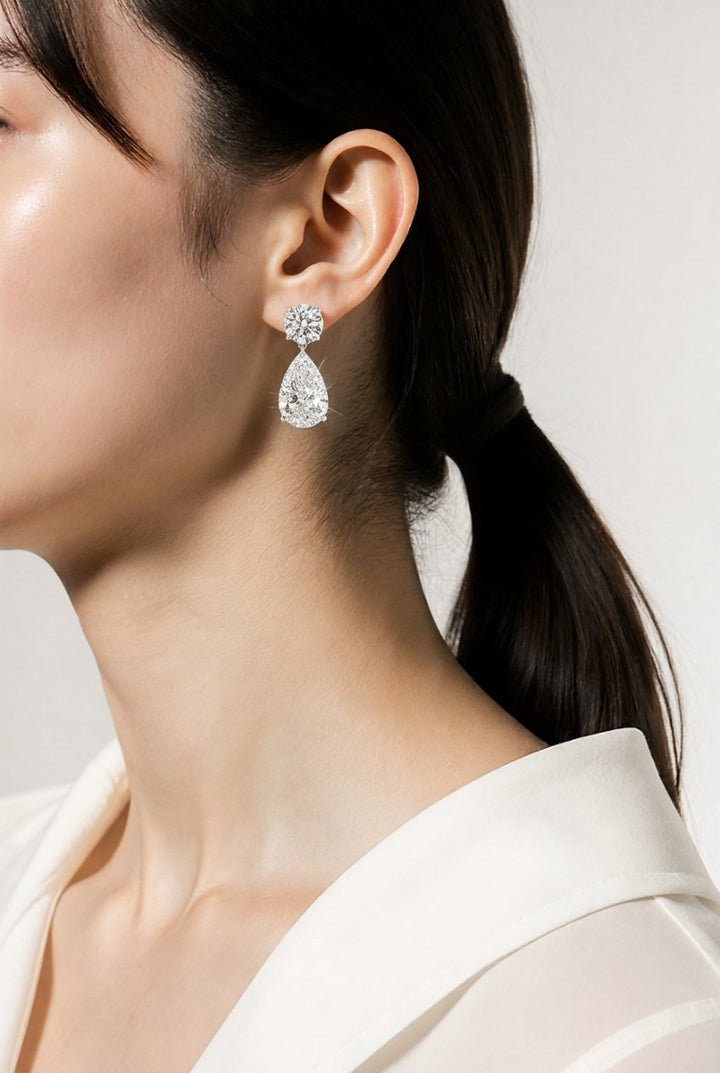 14kt White Gold Lab Diamond Dangling Earring