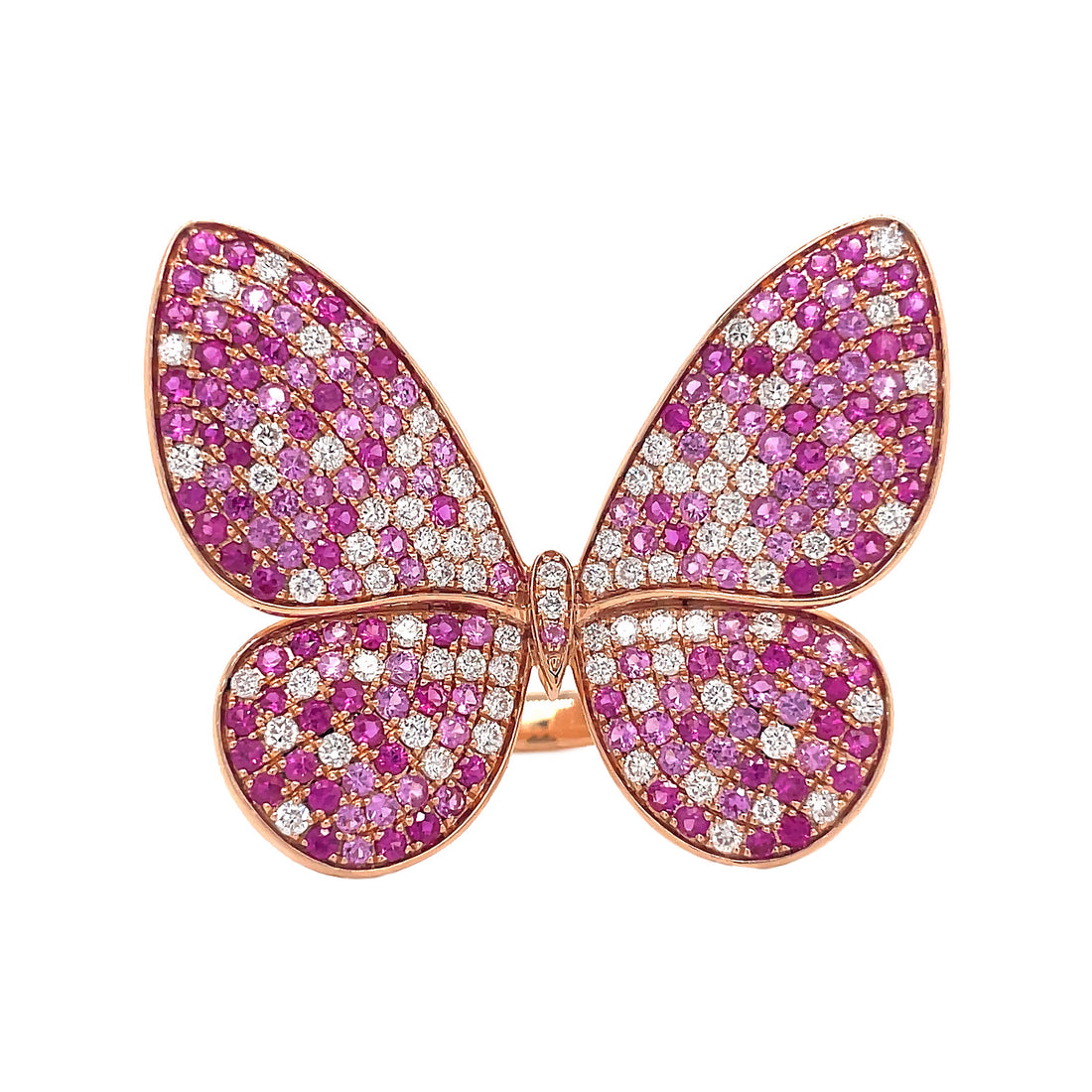 18kt Rose Gold Diamond, Pink Sapphire and Ruby Ring.