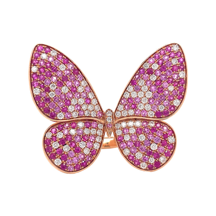 18kt Rose Gold Diamond, Pink Sapphire and Ruby Ring.