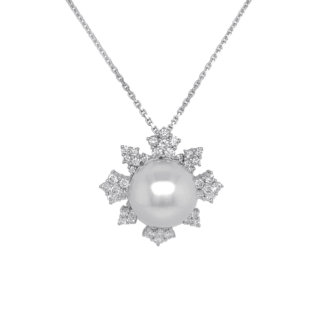 18kt White Gold Diamond and Pearl Pendant