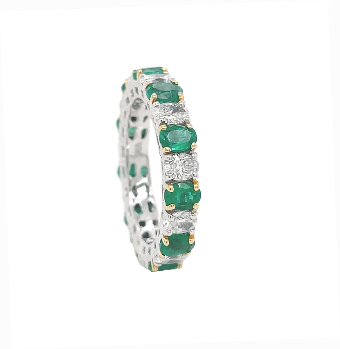 18kt White Gold Diamond and Green Emerald Eternity Band