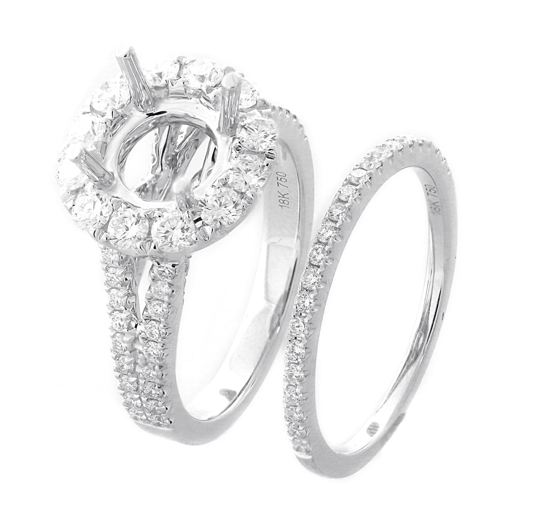 18kt White Gold Diamond Halo Semi Mount With Matching Band
