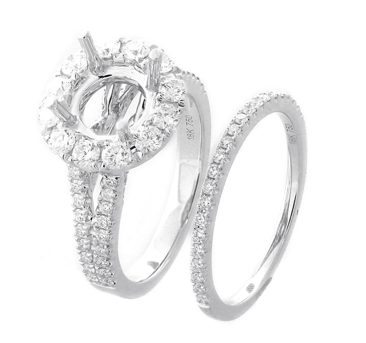 18kt White Gold Diamond Halo Semi Mount With Matching Band