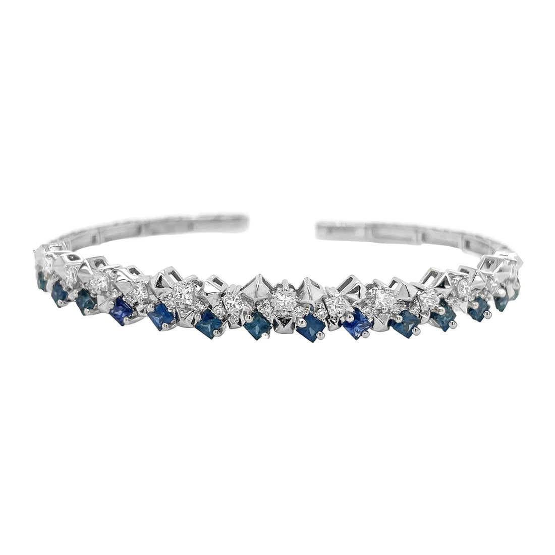 18kt White Gold Diamond and Blue Sapphire Bangle