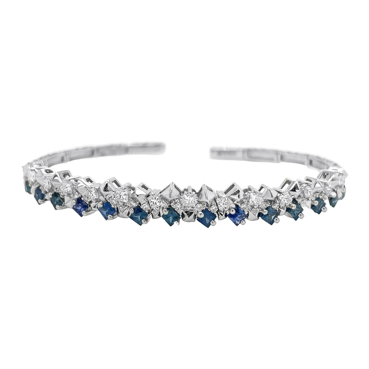 18kt White Gold Diamond and Blue Sapphire Bangle