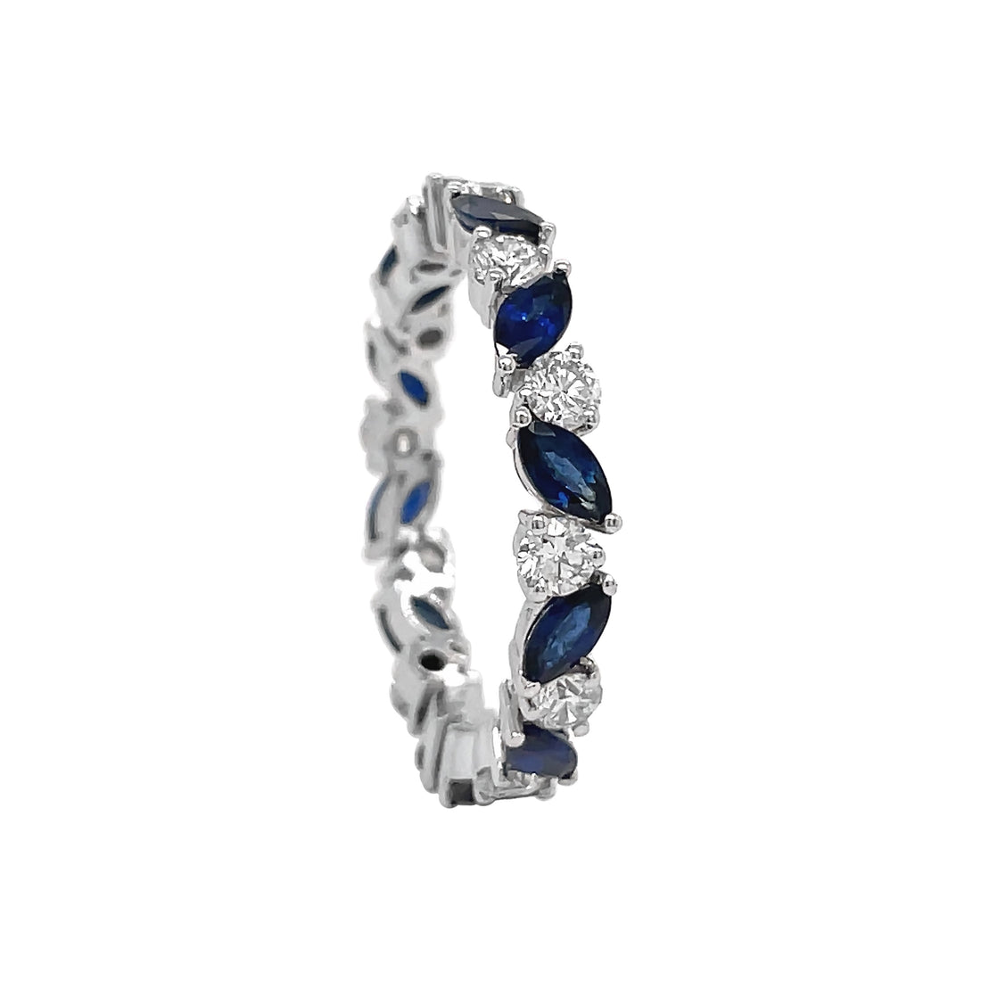 14kt White Gold Diamond And Sapphire Band