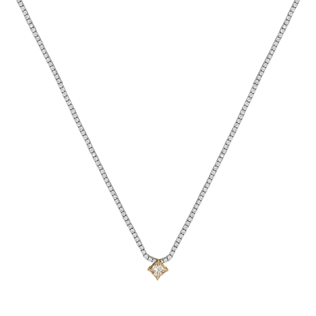 18kt White and Yellow Gold Diamond and Yellow Diamond Tennis Necklace