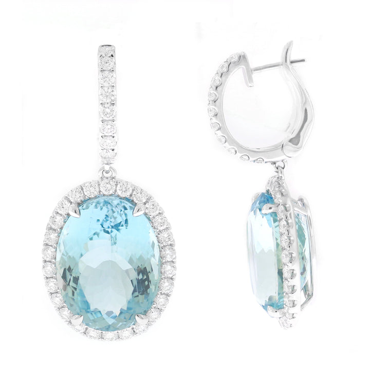 18kt White Gold Diamond And Aquamarine Dangling Earring