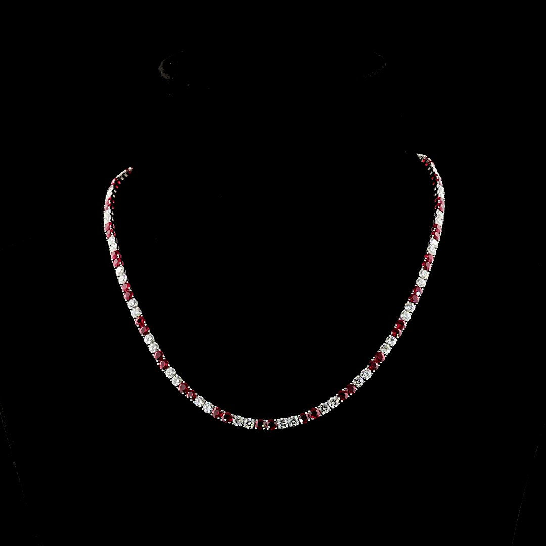 14kt White Gold Lab Diamond And Ruby Tennis Necklace