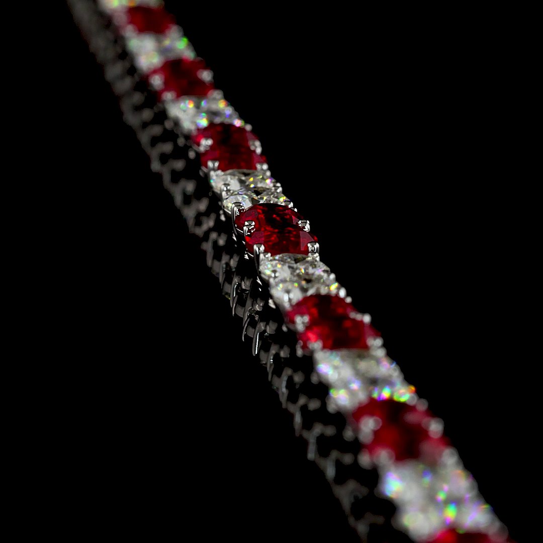 14kt White Gold Lab Diamond And Ruby Tennis Necklace